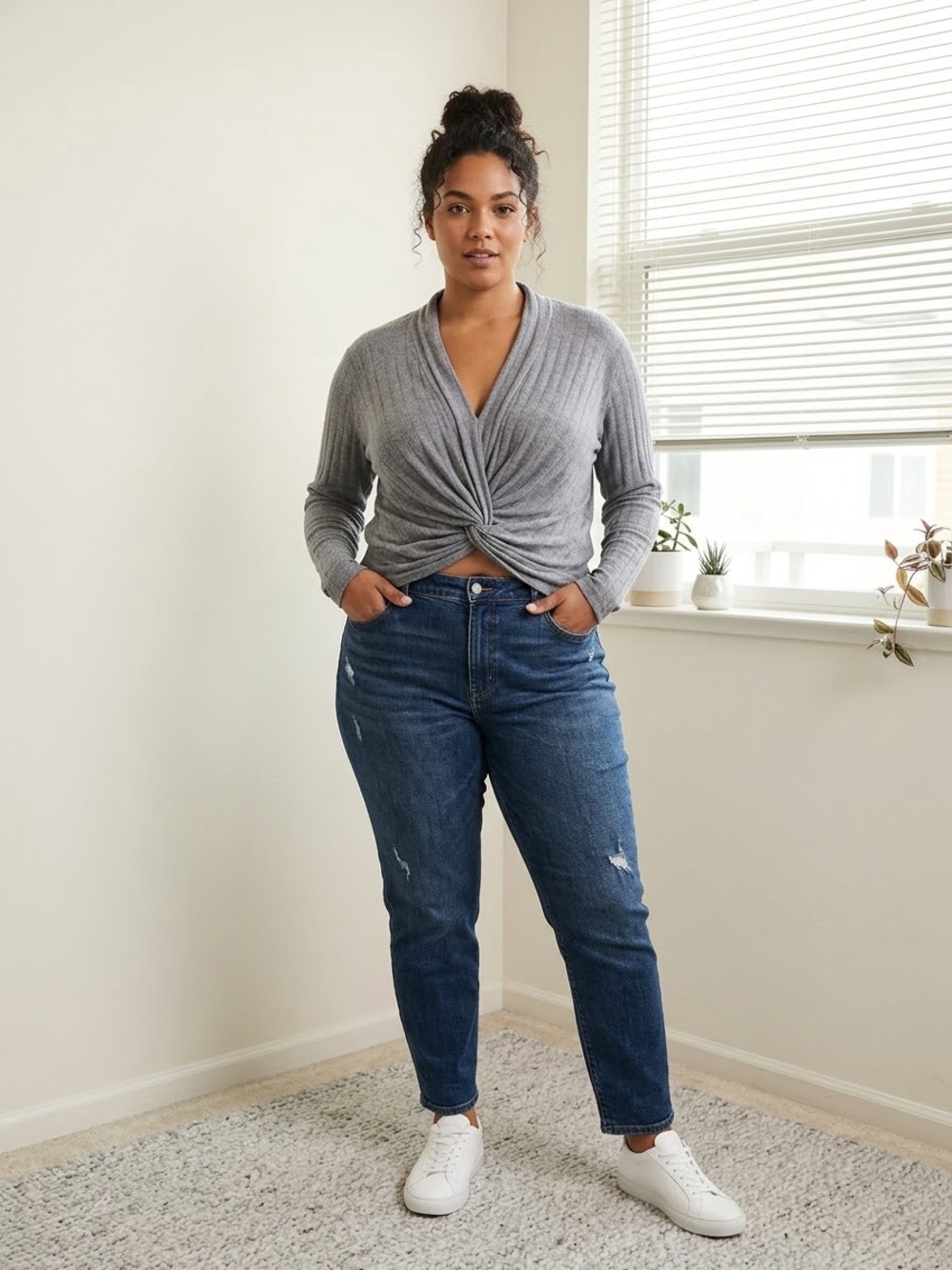 Reitmans Heather Gray Draped Open-Front V-Neck Sweater